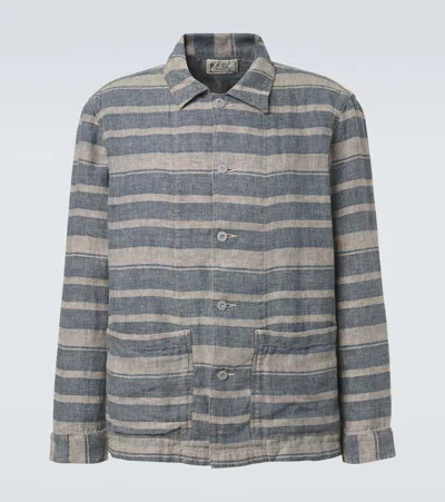 Rrl Striped Linen Overshirt In Gray