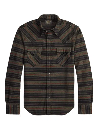 Rrl Striped Long-sleeved Shirt In Brown