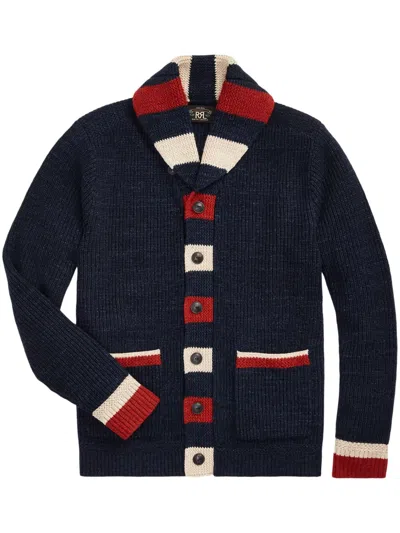 Rrl Striped-trim Shawl-collar Cardigan In Blue
