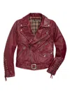Rrl Stud-embellished Leather Biker Jacket In Burgundy