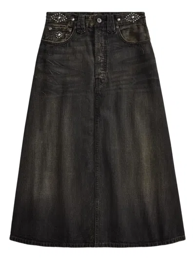 Rrl Studded Denim A-line Skirt In Brown