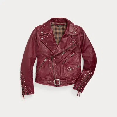 Rrl Studded Leather Moto Jacket In Red