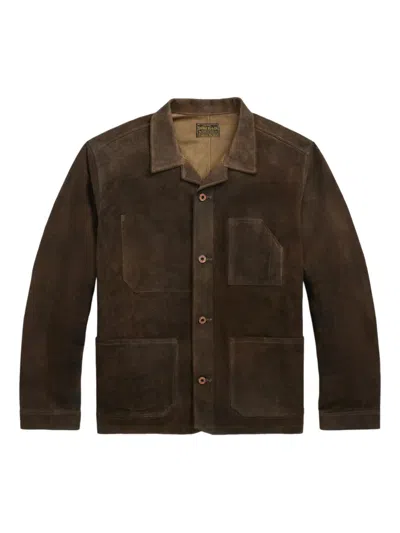 Rrl Suede Shirt Jacket In Brown
