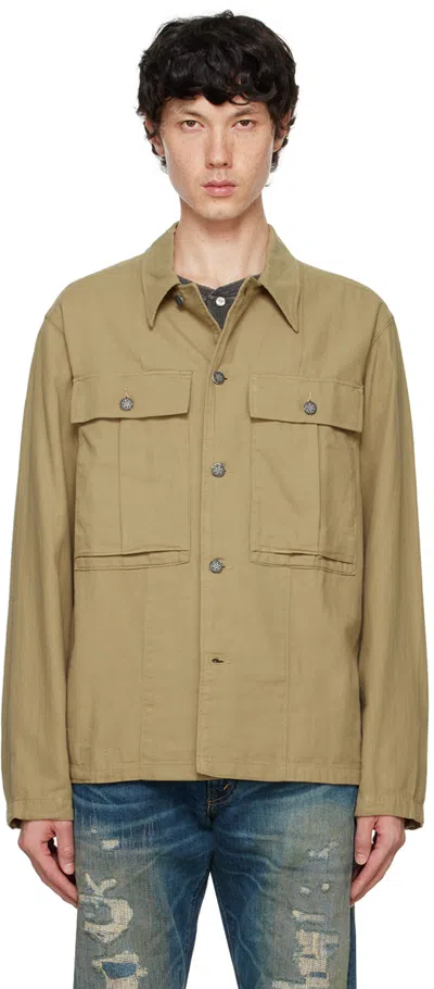 Rrl Tan Dobby Graphic Overshirt In Dark Tan