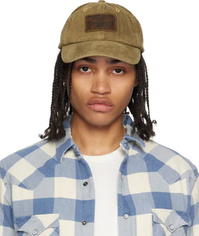 RRL TAN LEATHER-PATCH CORDUROY TRUCKER CAP