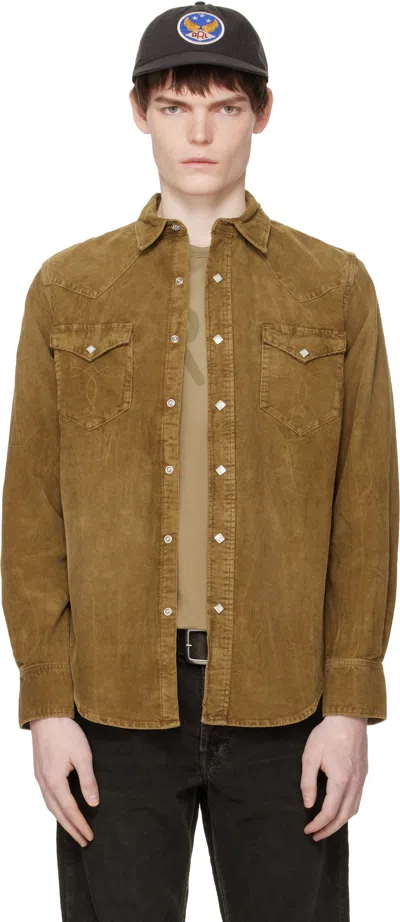 Rrl Tan Slim Fit Corduroy Western Shirt In Brown