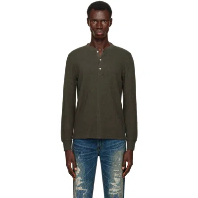 Rrl Taupe Waffle-knit Henley In Green
