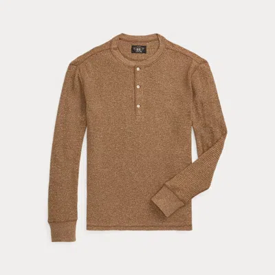 Rrl Waffle-knit Henley Shirt In Brown