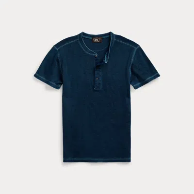 Rrl Waffle-knit Short-sleeve Henley Shirt In Blue