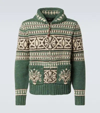 Rrl Wool Zip-up Sweater In Green