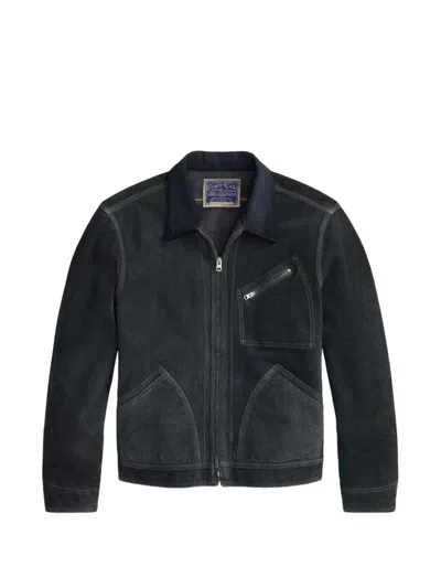 Rrl Zip Suede Jacket In Black