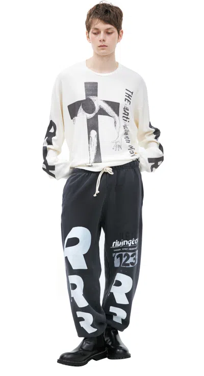 Rrr123 Print Drawstring Trousers In Black