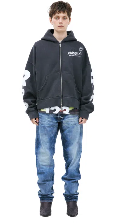 Rrr123 Dark Grey Zip-up Hoodie In Blue