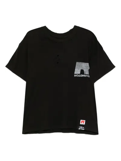 Rrr123 Distressed Logo-print T-shirt In Black