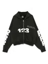 Rrr123 Uso-123 Cropped Printed Cotton-jersey Zip-up Hoodie In Black