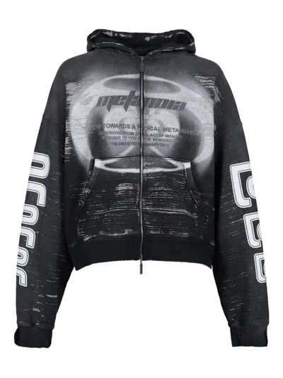 Rrr123 Graphic Zip Hoodie In Black