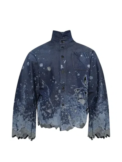 Rrr123 Splatter-effect Long-sleeve Shirt In Blue