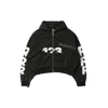 Rrr123 Uso-123 Cropped Printed Cotton-jersey Zip-up Hoodie In Mechanic Black