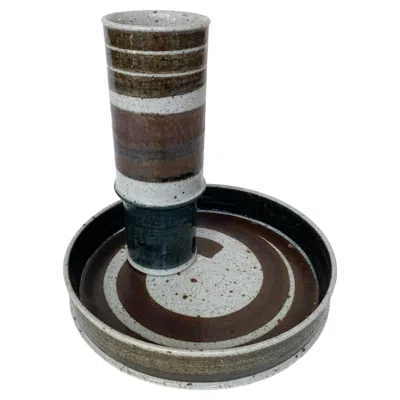 Pre-owned Rörstrand 1970s Stoneware Vase And Large Plate By Inger Person In Black