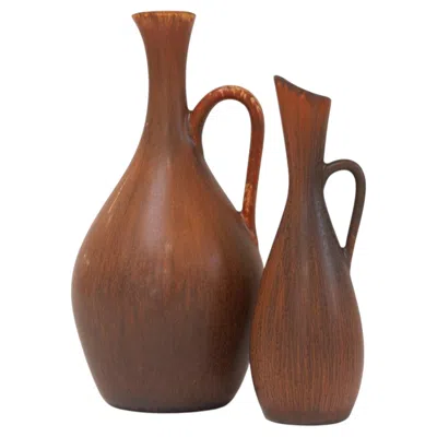 Pre-owned Rörstrand 2 Stoneware Vases By Carl-harry Stålhane For  Sweden, 1950s. In Brown