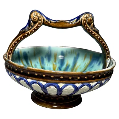 Pre-owned Rörstrand Art Deco Majolica Bowl Candy Fruit  Sweden 1880 In Black