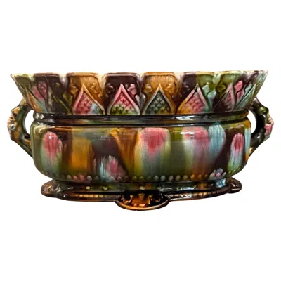 Pre-owned Rörstrand Art. Nouveau Majolica Cachepot Gardinieres Planter  Sweden 1898 In Brown