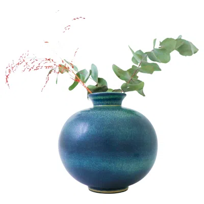 Pre-owned Rörstrand Blue & Green, Globose Ceramic Vase - Gunnar Nylund -  Mid 20th Century