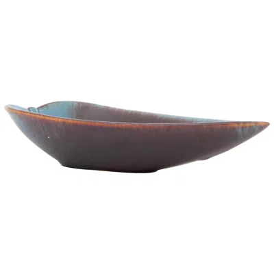 Pre-owned Rörstrand Brown And Blue Haresfur Leaf-shaped Tray By Gunnar Nylund