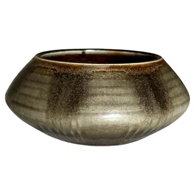 Pre-owned Rörstrand Carl Harry Stålhane For  Atelje Earthtone Ceramic Bowl/ Low Vase, 1950s In Black