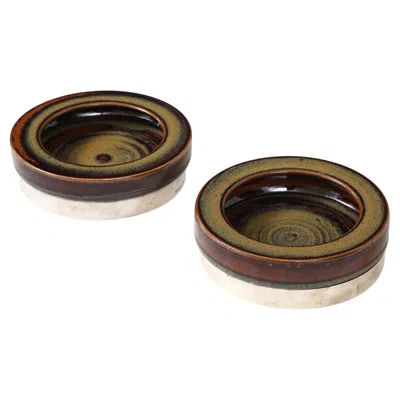 Pre-owned Rörstrand Carl Harry Stålhane,  Rust Ocher & Blue Glazed Pottery Vide-poche, 1960