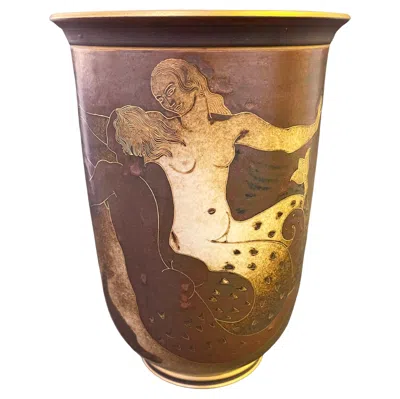 Pre-owned Rörstrand Cavorting Mermaids, Sensuous, Unusual Art Deco Flambe Vase W/ Gold By Nylund In Brown