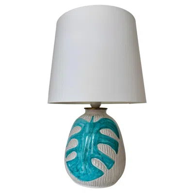 Pre-owned Rörstrand Danish Art Nouveau Table Lamp, Ceramic With Turquoise Leaves, 1940s In Transparent