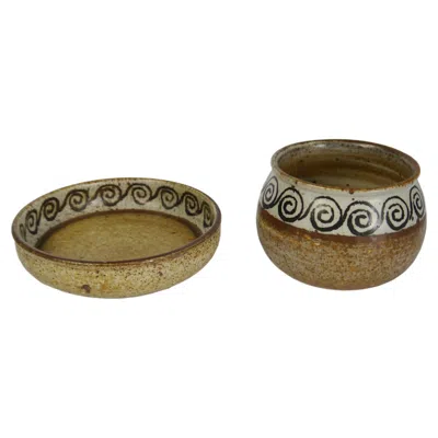 Pre-owned Rörstrand Earthy Colored Set Of Ceramic Vessels By Drejargruppen, Sweden 1974 In Brown