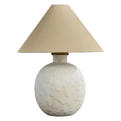 Pre-owned Rörstrand Gertrud Lönegren, Table Lamp, Stoneware, Brass, Fabric, Sweden, 1940s In Sand