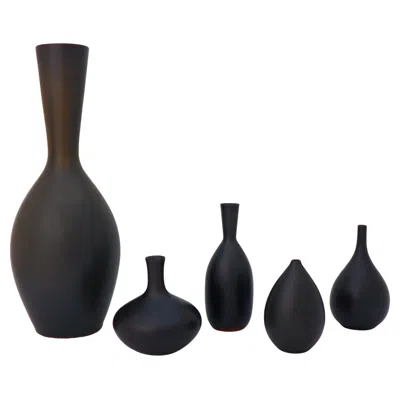Pre-owned Rörstrand Group Of 5 Black Vases Ceramics,  Carl-harry Stålhane, Midcentury