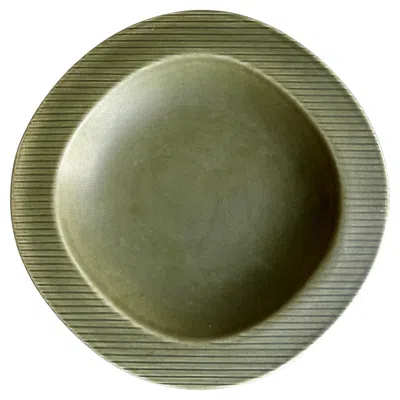 Pre-owned Rörstrand Gunnar Nylund Sage Green Stoneware Plate, Ribbed Edges, Sweden, 1960s