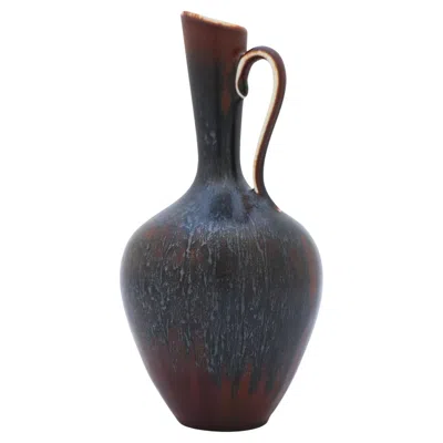 Pre-owned Rörstrand Gunnar Nylund Scandinavian Modern Vase, Brown / Black Har-fur Glaze,