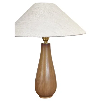 Pre-owned Rörstrand Gunnar Nylund Speckled Brown Stoneware Table Lamp. 1940s.