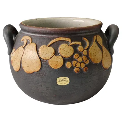 Pre-owned Rörstrand Jackie Lynd  Ateljé Vintage Ceramic Jar With Fruits Relief Decor In Black