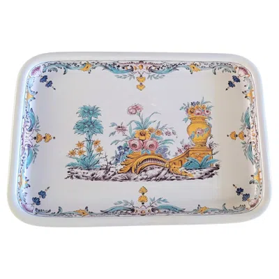 Pre-owned Rörstrand Large Antique Swedish  Porcelain Signed Hand Painted Decorative Tray In Gray