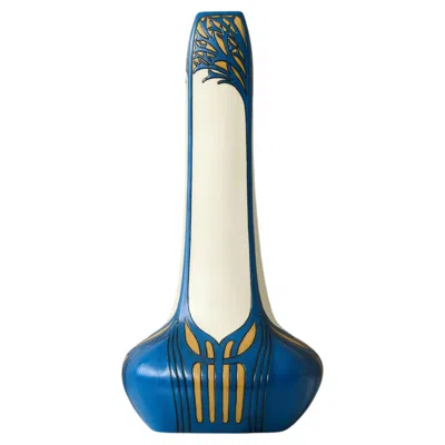 Pre-owned Rörstrand Large Art Nouveau Stoneware Vase By Mettlach, Villeroy & Boch, Germany, 1904 In Blue