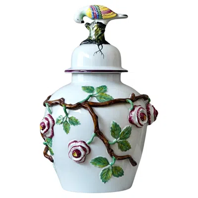 Pre-owned Rörstrand Large Lidded Faience Urn With Flowers And A Bird By Rorstrand, Sweden, 1910s. In Transparent