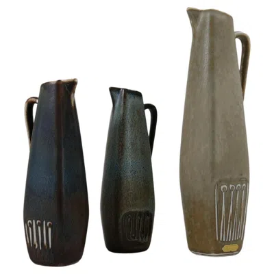 Pre-owned Rörstrand Midcentury Modern Set Of 3 Ceramic Pieces Sweden 1950  Gunnar Nylund In Black