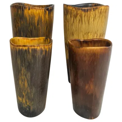 Pre-owned Rörstrand Midcentury Modern Set Of 4 Ceramic Vases Gunnar Nylund  Sweden In Brown