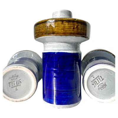 Pre-owned Rörstrand Olle Alberius 1960s Blue, Ochre Stoneware Vase, 6 Pieces Available In Purple