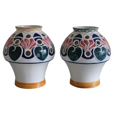 Pre-owned Rörstrand Pair Of Early 20th Century Ceramic Vases By Alf Wallander In Transparent