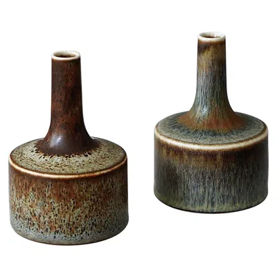 Pre-owned Rörstrand Pair Of Stoneware Vases By Carl-harry Stalhane, Rorstrand, Sweden, 1950s In Black