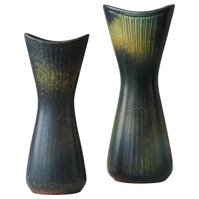 Pre-owned Rörstrand Pair Of Stoneware Vases By Gunnar Nylund For Rorstrand, Sweden, 1950s In Black