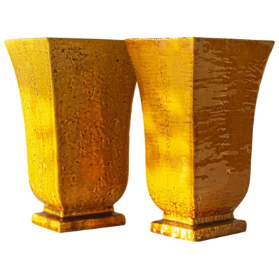 Pre-owned Rörstrand Pair Of Swedish Modern "chamotte" Vases By Gunnar Nylund For  In Brown