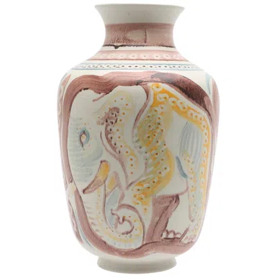 Pre-owned Rörstrand Scandinavian Modern Hand Painted Vase By Carl-harry Stålhane,  In Brown